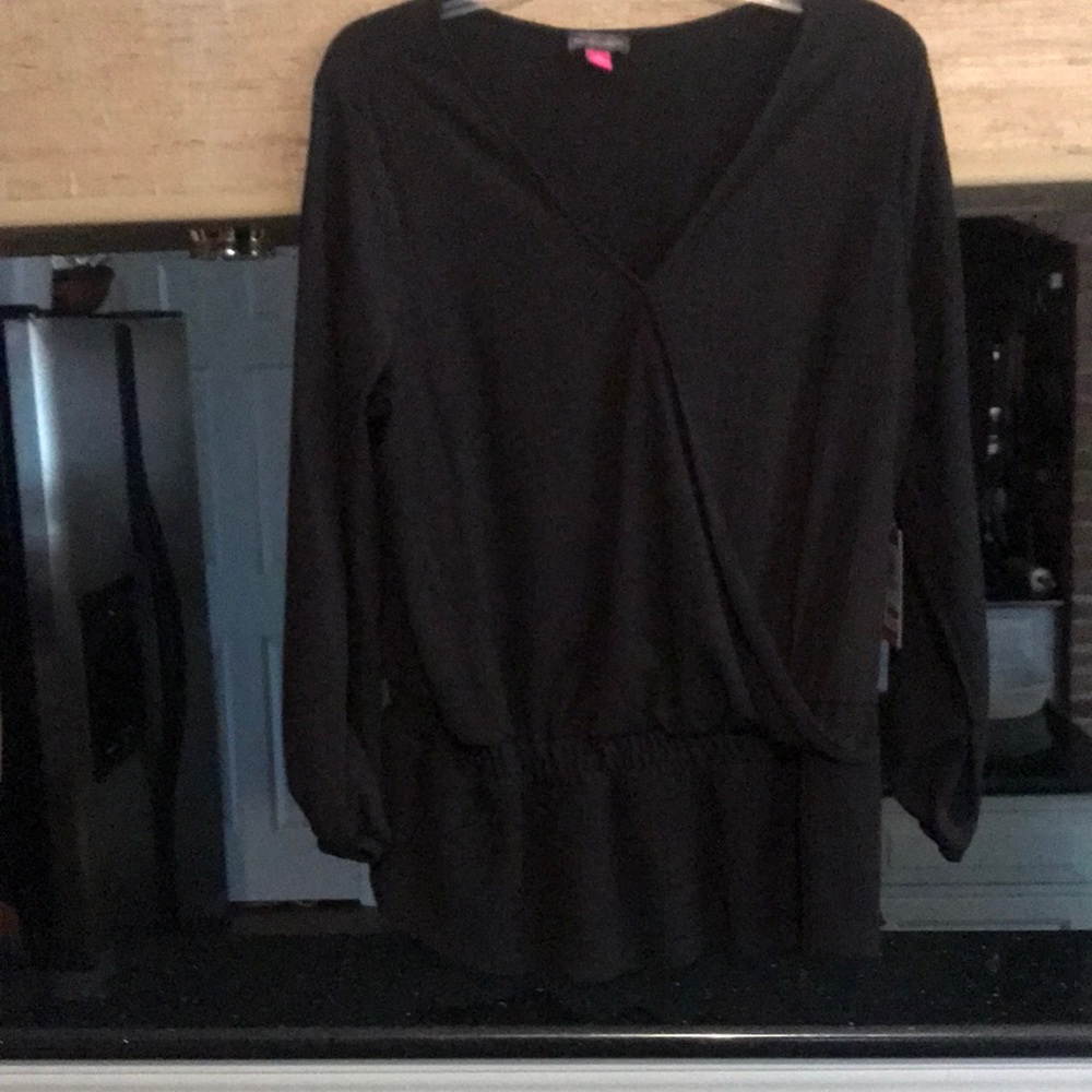 Vince Camuto black top with flared skirt bottom NWT